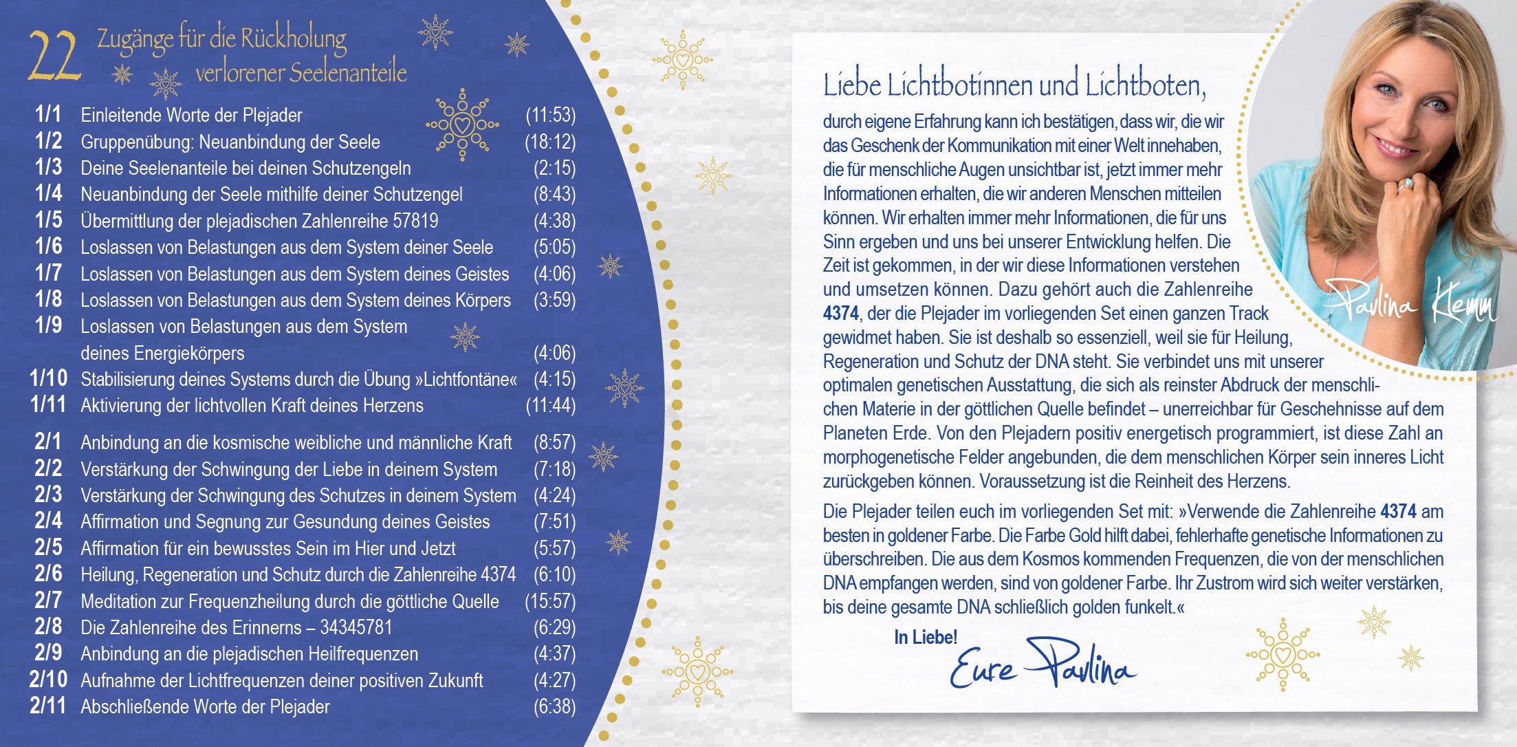 NEUANBINDUNG DER SEELE & RÜCKHOLUNG VERLORENER ANTEILE [Heilungs-Set-Doppel-CD; gesprochen von Pavlina Klemm, mit Musik von Sayama; ermäßigt als Download]