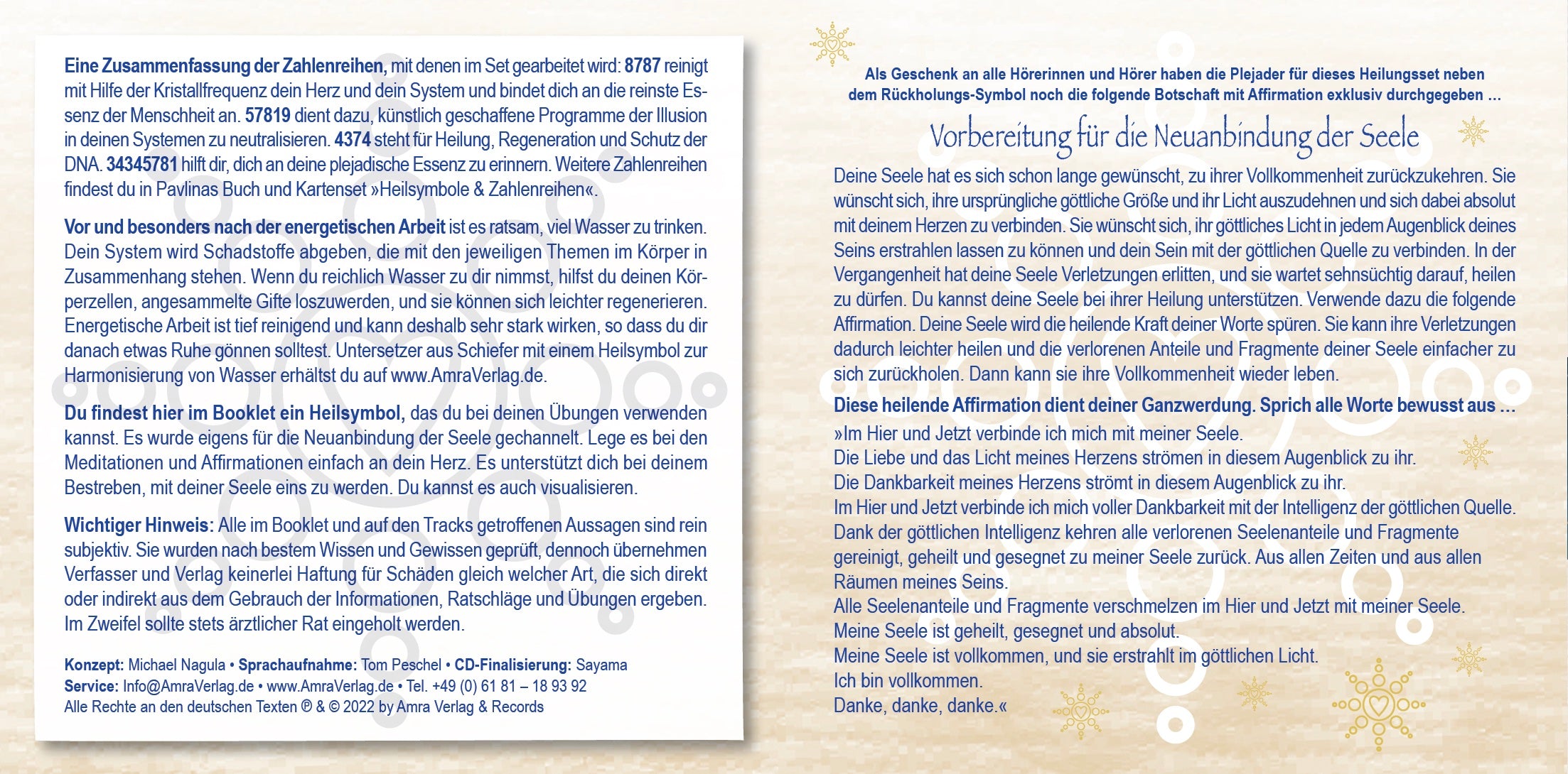 NEUANBINDUNG DER SEELE & RÜCKHOLUNG VERLORENER ANTEILE [Heilungs-Set-Doppel-CD; gesprochen von Pavlina Klemm, mit Musik von Sayama; ermäßigt als Download]