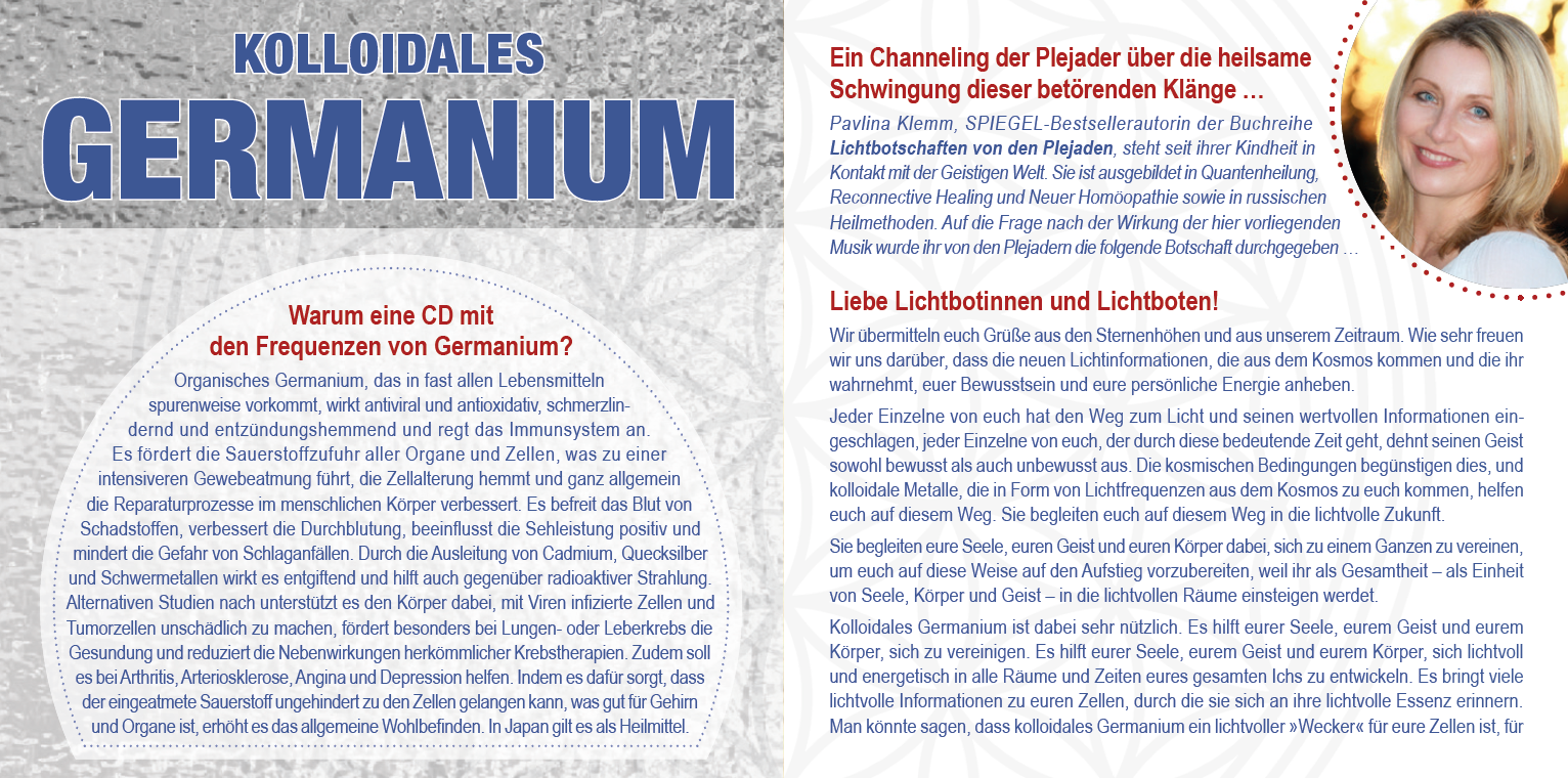 KOLLOIDALES GERMANIUM [Rife & Solfeggio; mit Anleitungen im Booklet von Pavlina Klemm; ermäßigt als Download]