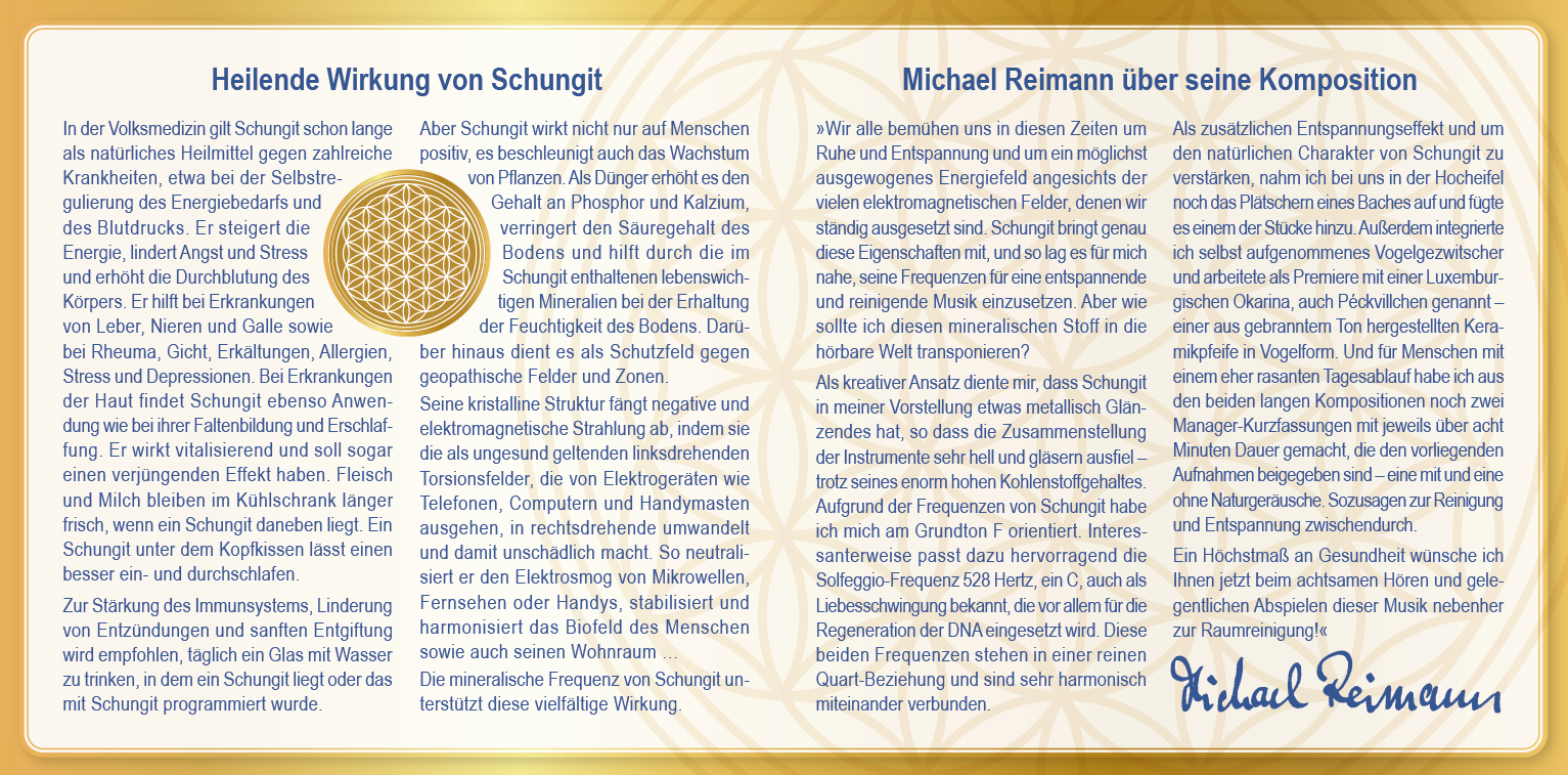 SCHUNGIT ~ MUSIK IN DER SCHWINGUNG DES HEILSTEINS [plus 528 Hertz; ausführliche Anleitungen im Booklet; wahlweise als Download]