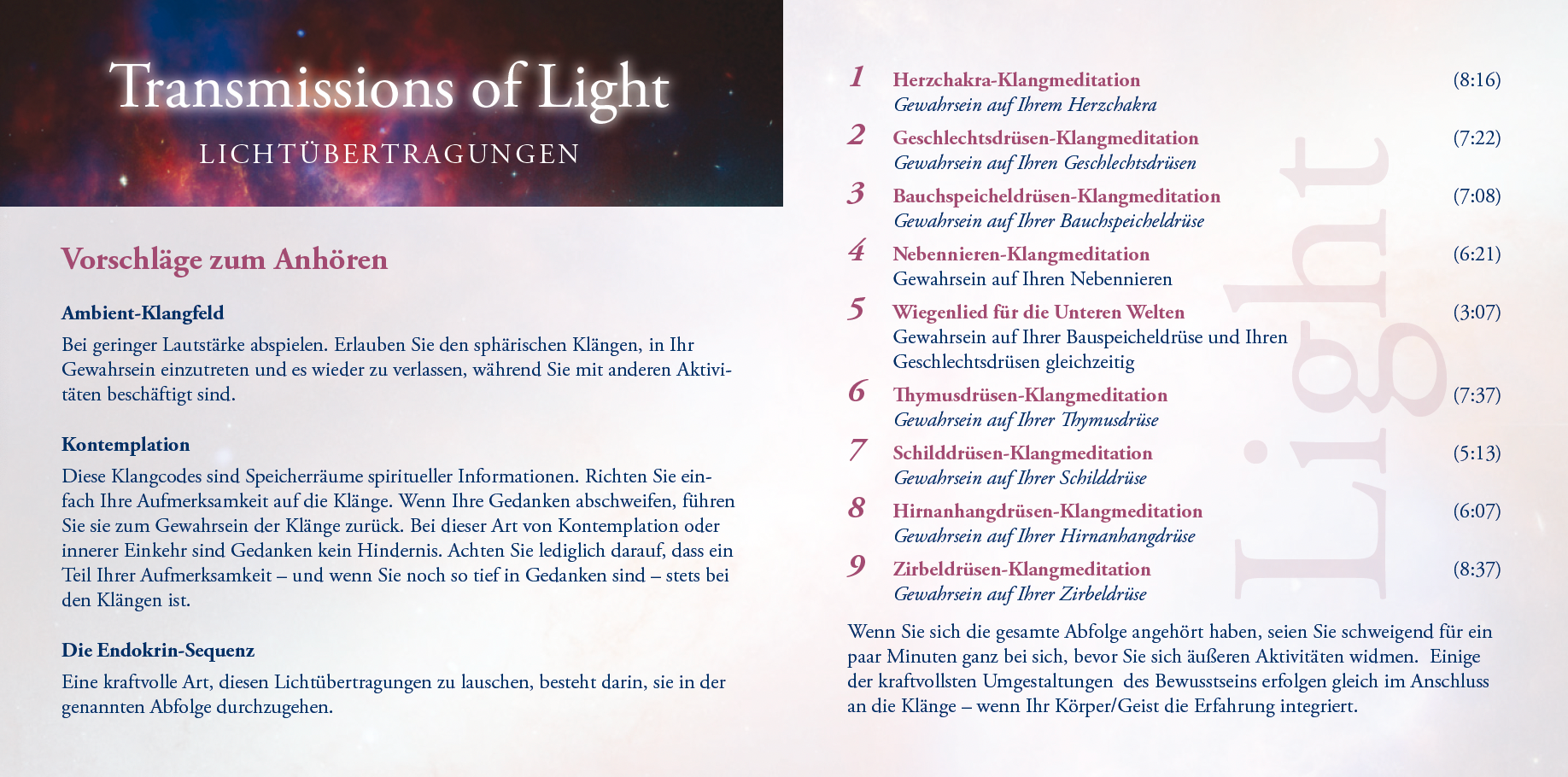 TRANSMISSIONS OF LIGHT ~ LICHTÜBERTRAGUNGEN [Heilgesänge der Hathoren]