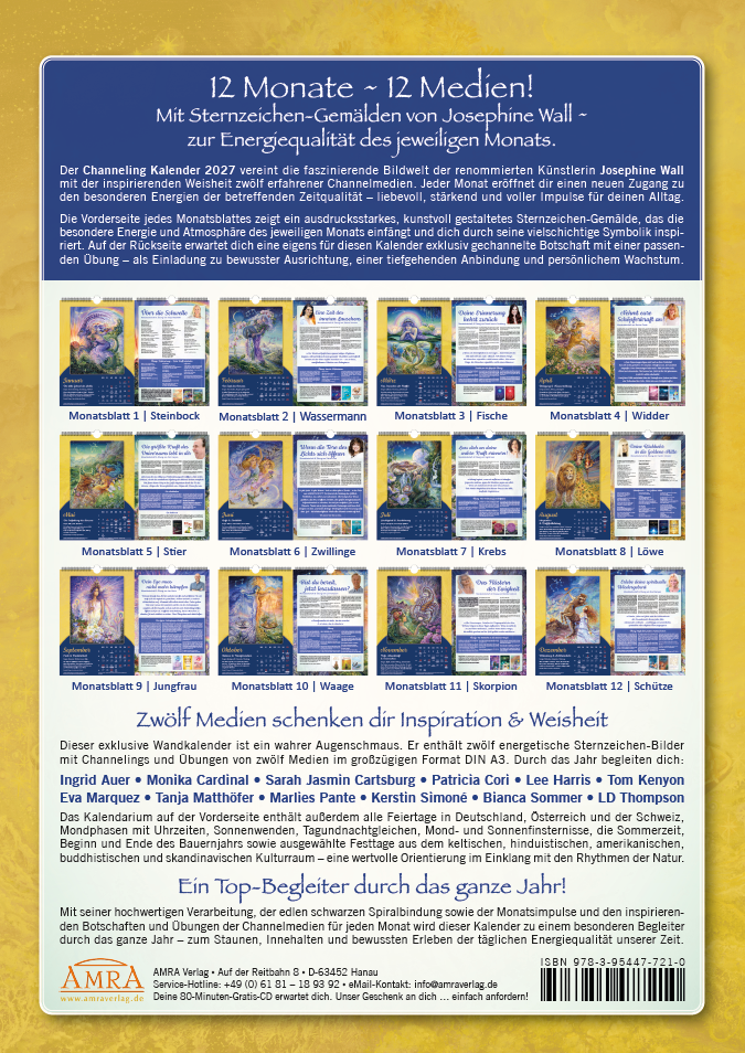 JOSEPHINE WALL'S CHANNELING KALENDER 2027 [12 Sternzeichen-Gemälde & Botschaften plus Übung von 12 Medien]